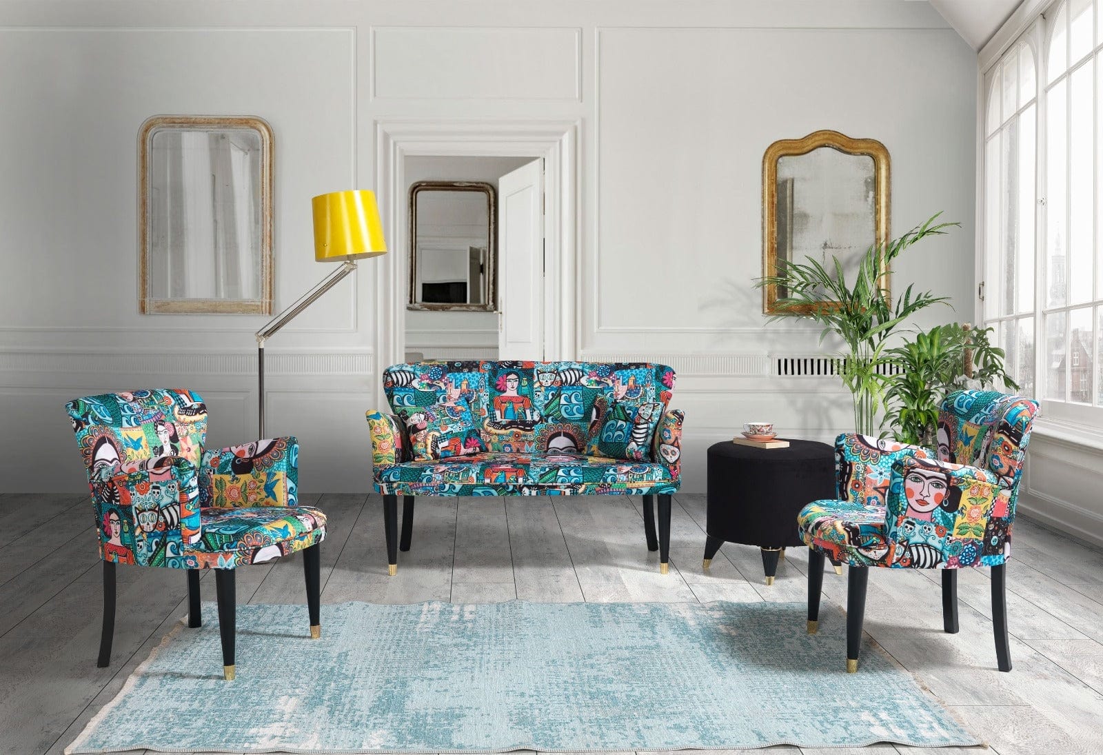 Oyo Canapea Fixa, 2 Locuri, tapitata cu stofa, Frida Multicolor, l125xA60xH75 cm