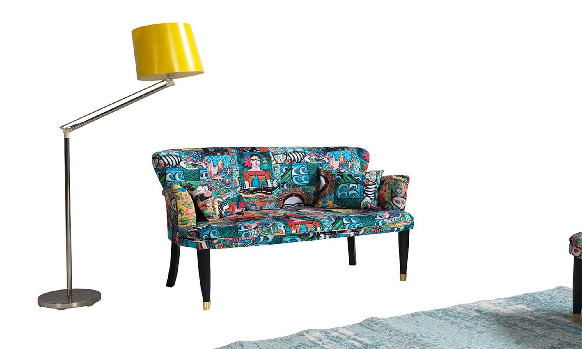 Oyo Canapea Fixa, 2 Locuri, tapitata cu stofa, Frida Multicolor, l125xA60xH75 cm