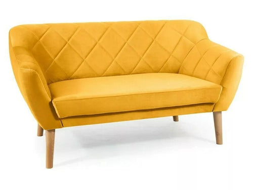 Canapea Fixa, 2 locuri, tapitata cu stofa, Karo 2 Velvet Galben / Fag, l140xA75xH76 cm