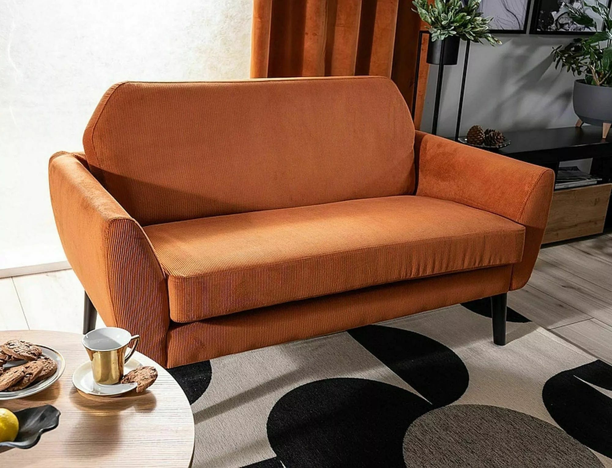 Canapea Fixa, 2 locuri, tapitata cu stofa, Mena Velvet Ruginiu / Wenge, l147xA75xH85 cm (2)