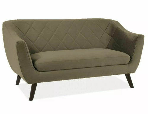 Canapea Fixa, 2 locuri, tapitata cu stofa, Molly 2 Velvet Verde Olive / Wenge, l160xA85xH83 cm