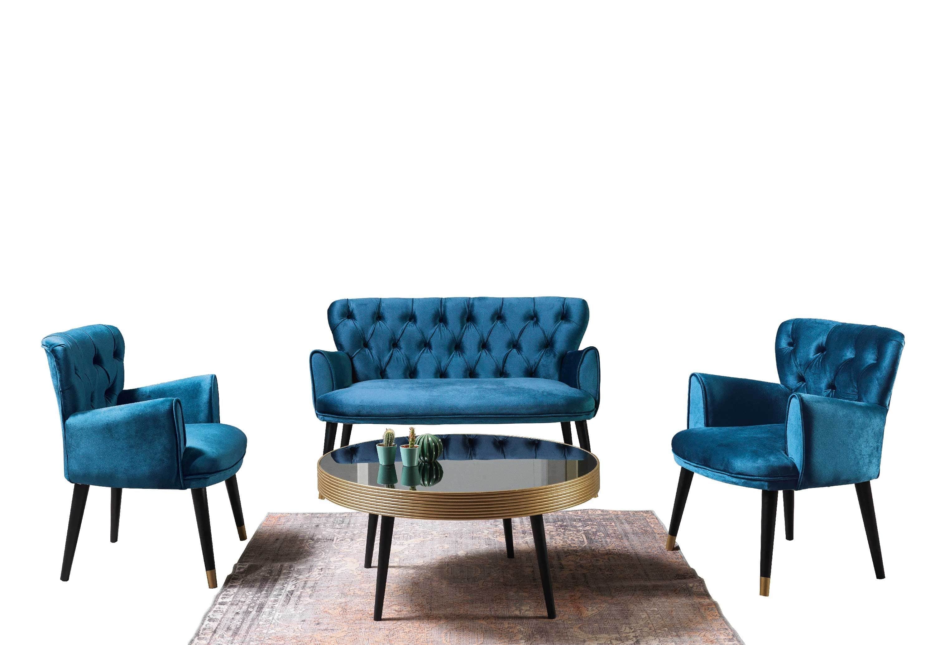 Canapea Fixa, 2 Locuri, tapitata cu stofa, Vegas Velvet Bleumarin, l125xA60xH75 cm (1)