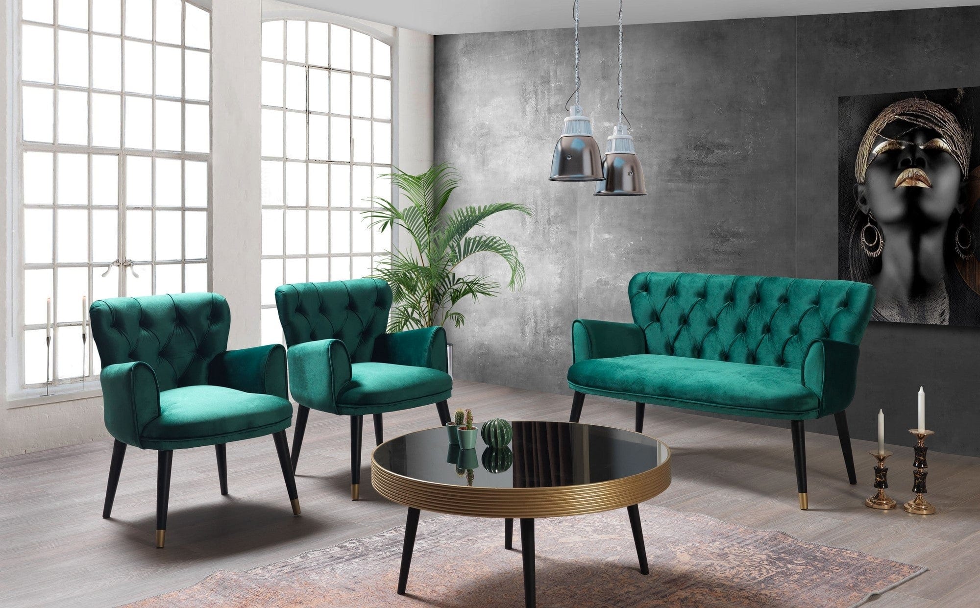 Canapea Fixa, 2 Locuri, tapitata cu stofa, Vegas Velvet Verde, l125xA60xH75 cm (1)