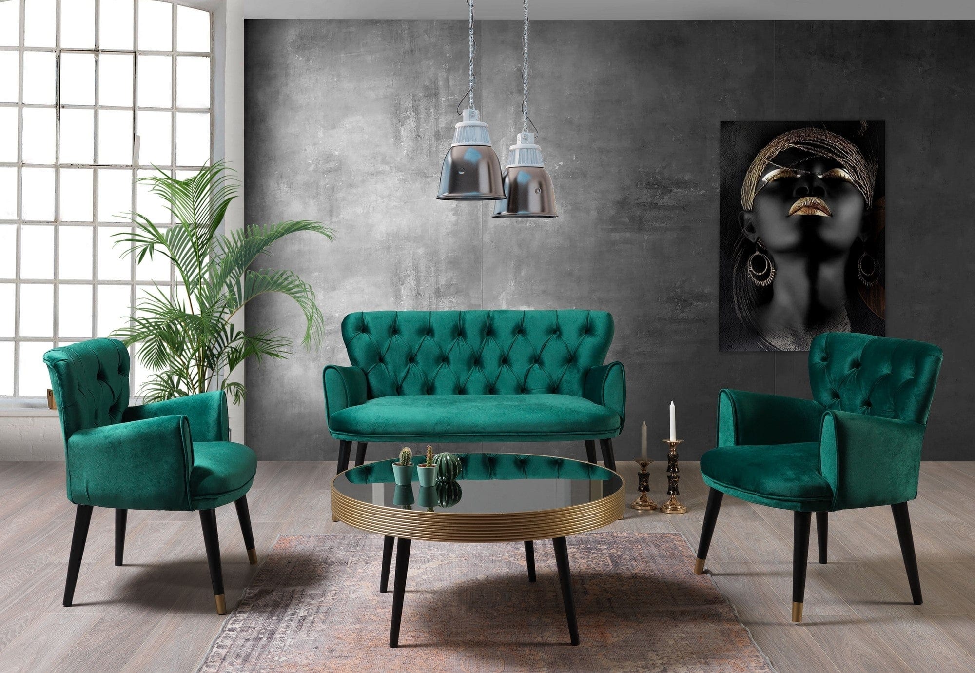 Canapea Fixa, 2 Locuri, tapitata cu stofa, Vegas Velvet Verde, l125xA60xH75 cm (2)