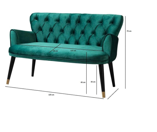 Canapea Fixa, 2 Locuri, tapitata cu stofa, Vegas Velvet Verde, l125xA60xH75 cm (5)