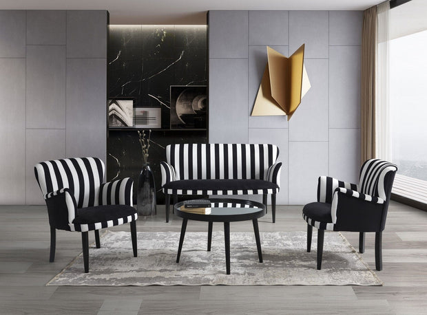 Canapea Fixa, 2 Locuri, tapitata cu stofa, Zebrano Negru / Alb, l125xA60xH75 cm (1)