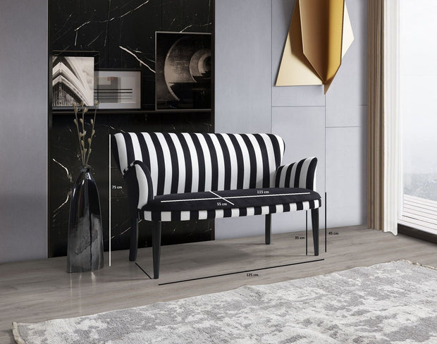 Canapea Fixa, 2 Locuri, tapitata cu stofa, Zebrano Negru / Alb, l125xA60xH75 cm (2)