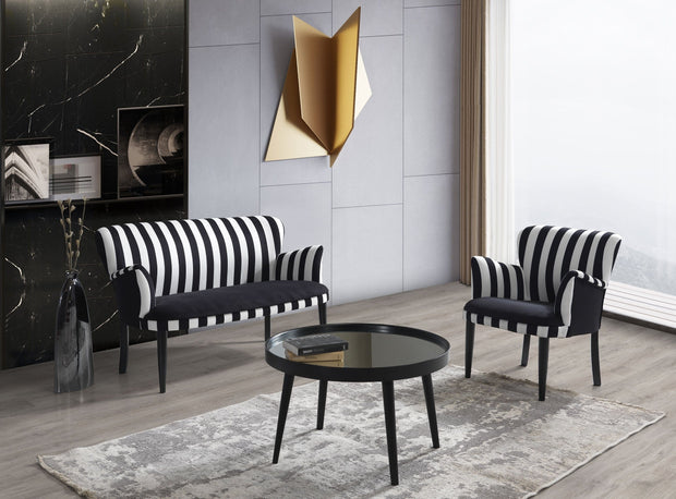 Canapea Fixa, 2 Locuri, tapitata cu stofa, Zebrano Negru / Alb, l125xA60xH75 cm (3)