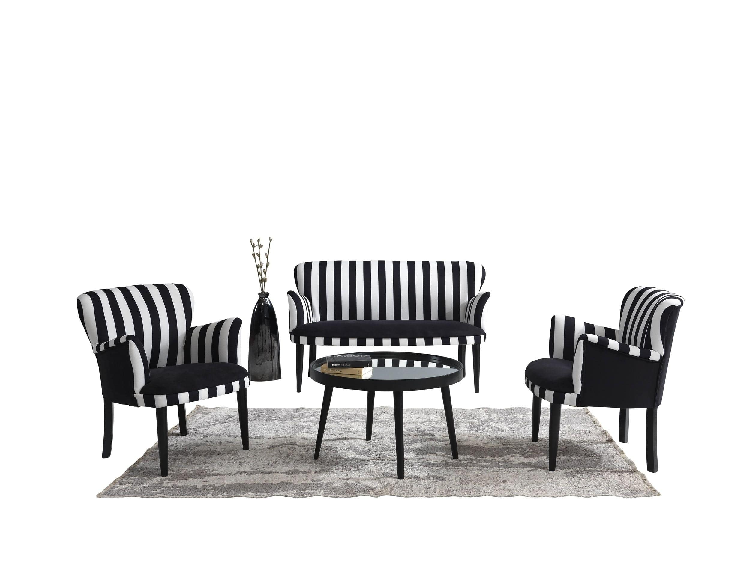 Canapea Fixa, 2 Locuri, tapitata cu stofa, Zebrano Negru / Alb, l125xA60xH75 cm (4)