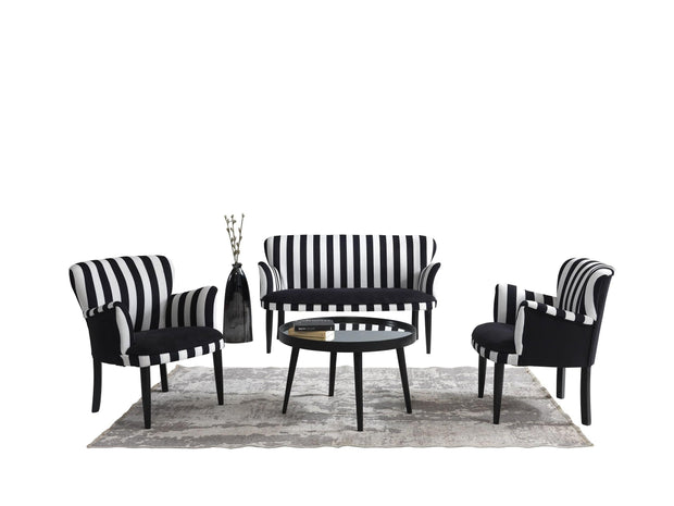 Canapea Fixa, 2 Locuri, tapitata cu stofa, Zebrano Negru / Alb, l125xA60xH75 cm (4)