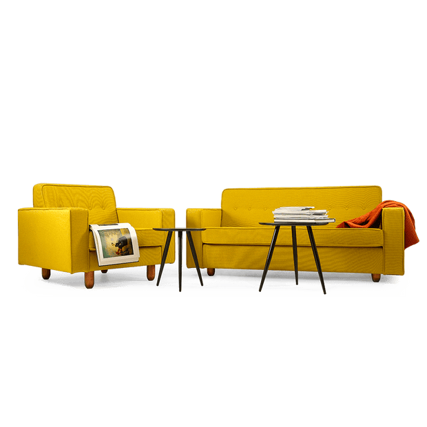 Customform Canapea Fixa, 2 Locuri, Tapitata cu Stofa, Zugo Galben, l178xA84xH80 cm