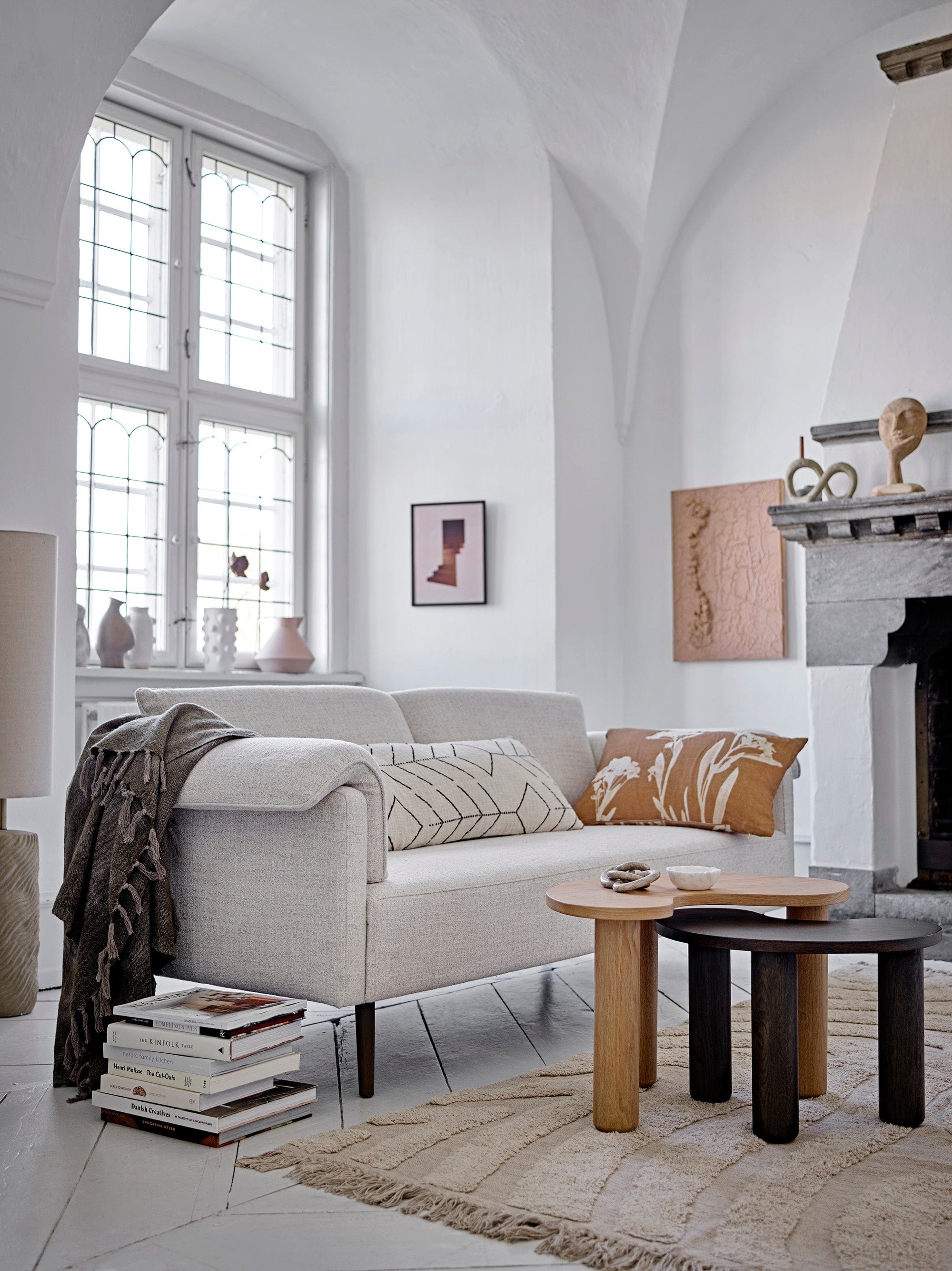 Bloomingville Canapea Fixa, 3 locuri, Tapita cu Stofa, Chesham Alb, l200xA90xH80 cm