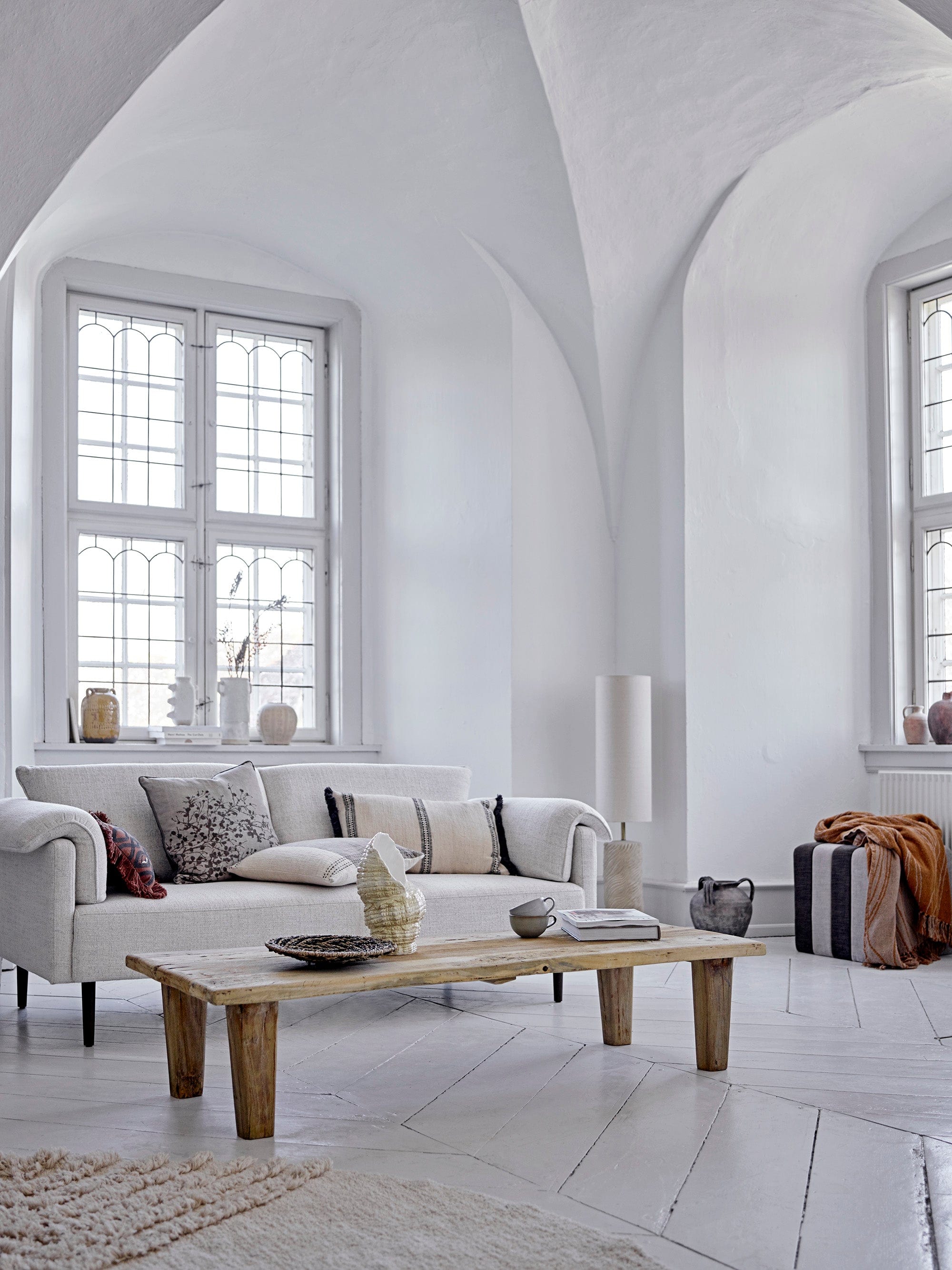 Bloomingville Canapea Fixa, 3 locuri, Tapita cu Stofa, Chesham Alb, l200xA90xH80 cm