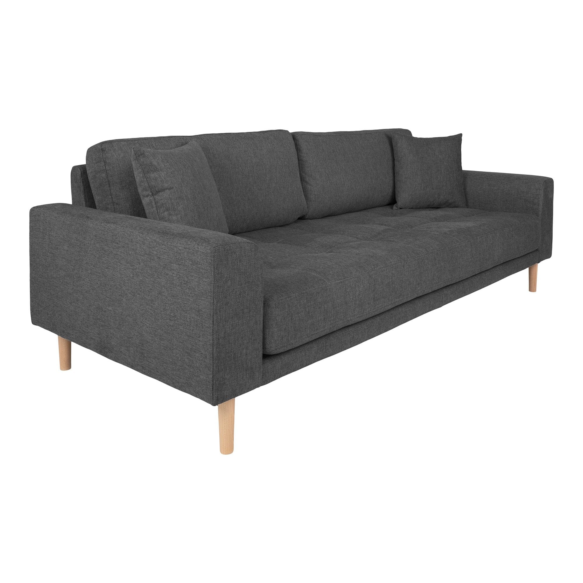 House Nordic Canapea Fixa, 3 Locuri, tapitat cu stofa, Perne Incluse, Lido M Gri Inchis / Natural, l210xA93xH76 cm