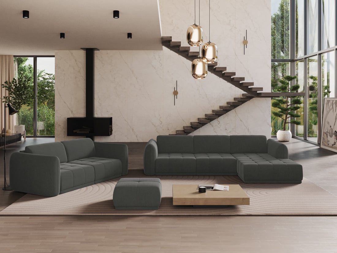 Makamii Canapea Fixa, 3 locuri, Tapitata cu Stofa, Hoku Velvet 3S-C2 Gri Inchis / Negru, l210xA105xH74 cm