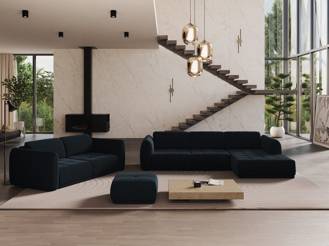 Makamii Canapea Fixa, 3 locuri, Tapitata cu Stofa, Hoku Velvet 3S-C29 Albastru Royal / Negru, l210xA105xH74 cm