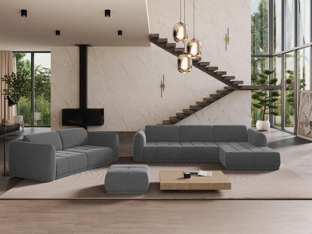 Makamii Canapea Fixa, 3 locuri, Tapitata cu Stofa, Hoku Velvet 3S-C4 Gri / Negru, l210xA105xH74 cm