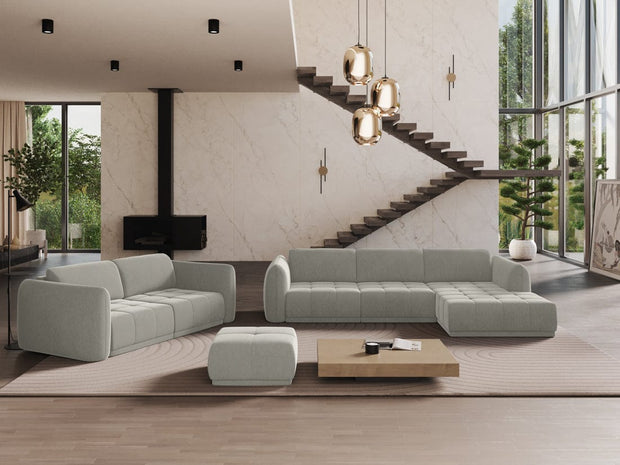 Makamii Canapea Fixa, 3 locuri, Tapitata cu Stofa, Hoku Velvet 3S-C6 Gri Deschis / Negru, l210xA105xH74 cm