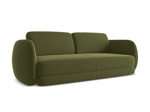 Makamii Canapea Fixa, 3 locuri, Tapitata cu Stofa, Kiana Velvet 3S-C23 Verde Olive / Negru, l220xA104xH85 cm