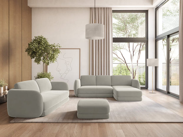 Makamii Canapea Fixa, 3 locuri, Tapitata cu Stofa, Kiana Velvet 3S-C6 Gri Deschis / Negru, l220xA104xH85 cm