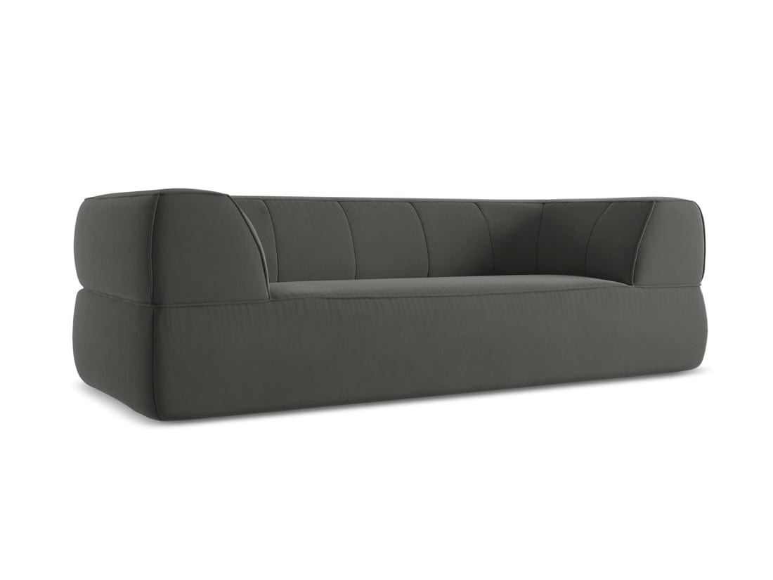 Makamii Canapea Fixa, 3 locuri, Tapitata cu Stofa, Liko Velvet 3S-C2 Gri Inchis / Negru, l220xA95xH74 cm