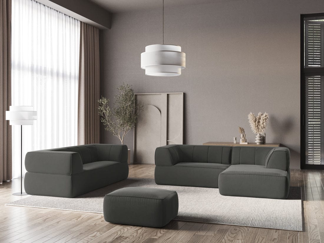 Makamii Canapea Fixa, 3 locuri, Tapitata cu Stofa, Liko Velvet 3S-C2 Gri Inchis / Negru, l220xA95xH74 cm