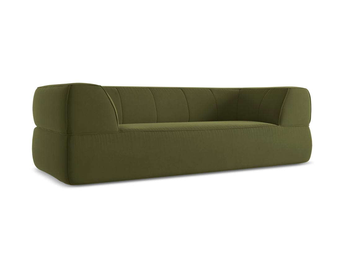 Makamii Canapea Fixa, 3 locuri, Tapitata cu Stofa, Liko Velvet 3S-C23 Verde Olive / Negru, l220xA95xH74 cm