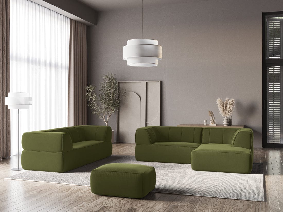 Makamii Canapea Fixa, 3 locuri, Tapitata cu Stofa, Liko Velvet 3S-C23 Verde Olive / Negru, l220xA95xH74 cm