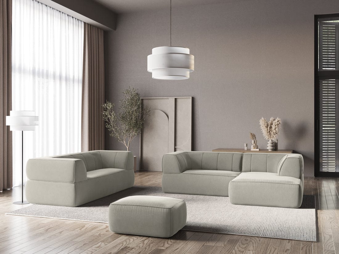 Makamii Canapea Fixa, 3 locuri, Tapitata cu Stofa, Liko Velvet 3S-C6 Gri Deschis / Negru, l220xA95xH74 cm