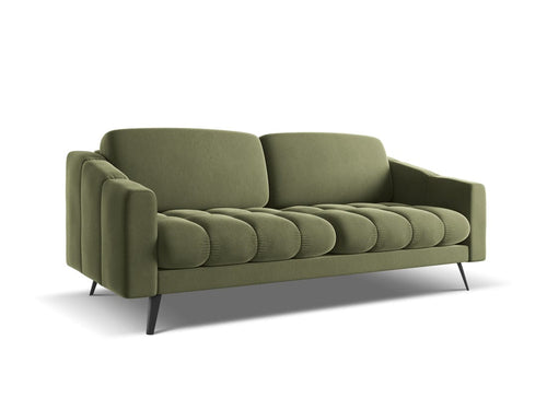 Makamii Canapea Fixa, 3 locuri, Tapitata cu Stofa, Nalu Velvet 3S-C11 Verde Olive / Negru, l202xA95xH80 cm