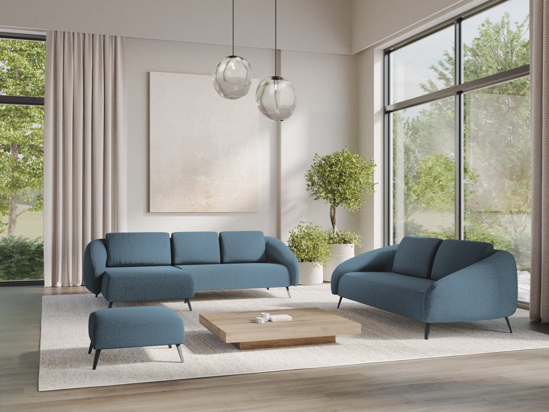 Makamii Canapea Fixa, 3 locuri, Tapitata cu Stofa, Nani 3S-C3 Albastru Denim / Negru, l196xA99xH82 cm