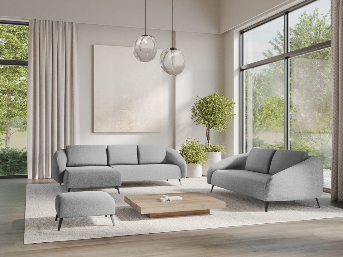 Makamii Canapea Fixa, 3 locuri, Tapitata cu Stofa, Nani 3S-C6 Gri Deschis / Negru, l196xA99xH82 cm