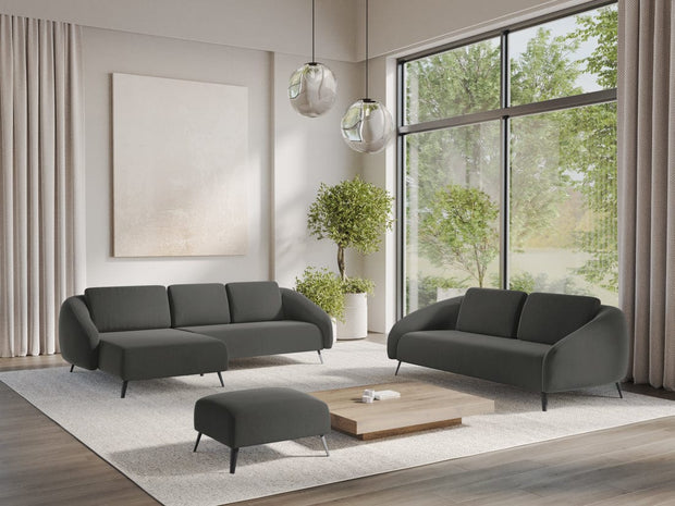 Makamii Canapea Fixa, 3 locuri, Tapitata cu Stofa, Nani Velvet 3S-C2 Gri Inchis / Negru, l196xA99xH82 cm