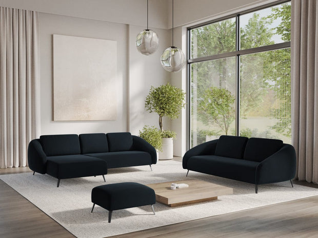 Makamii Canapea Fixa, 3 locuri, Tapitata cu Stofa, Nani Velvet 3S-C29 Albastru Royal / Negru, l196xA99xH82 cm