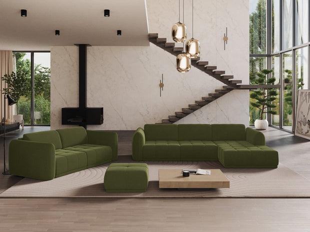 Makamii Canapea Fixa, 4 locuri, Tapitata cu Stofa, Hoku Velvet 4S-C23 Verde Olive / Negru, l250xA105xH74 cm