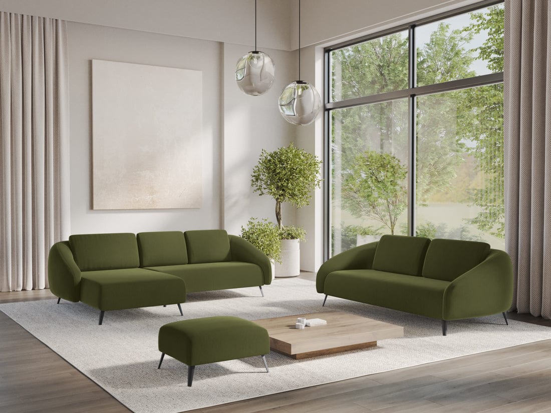 Makamii Canapea Fixa, 4 locuri, Tapitata cu Stofa, Nani Velvet 4S-C23 Verde Olive / Negru, l226xA99xH82 cm