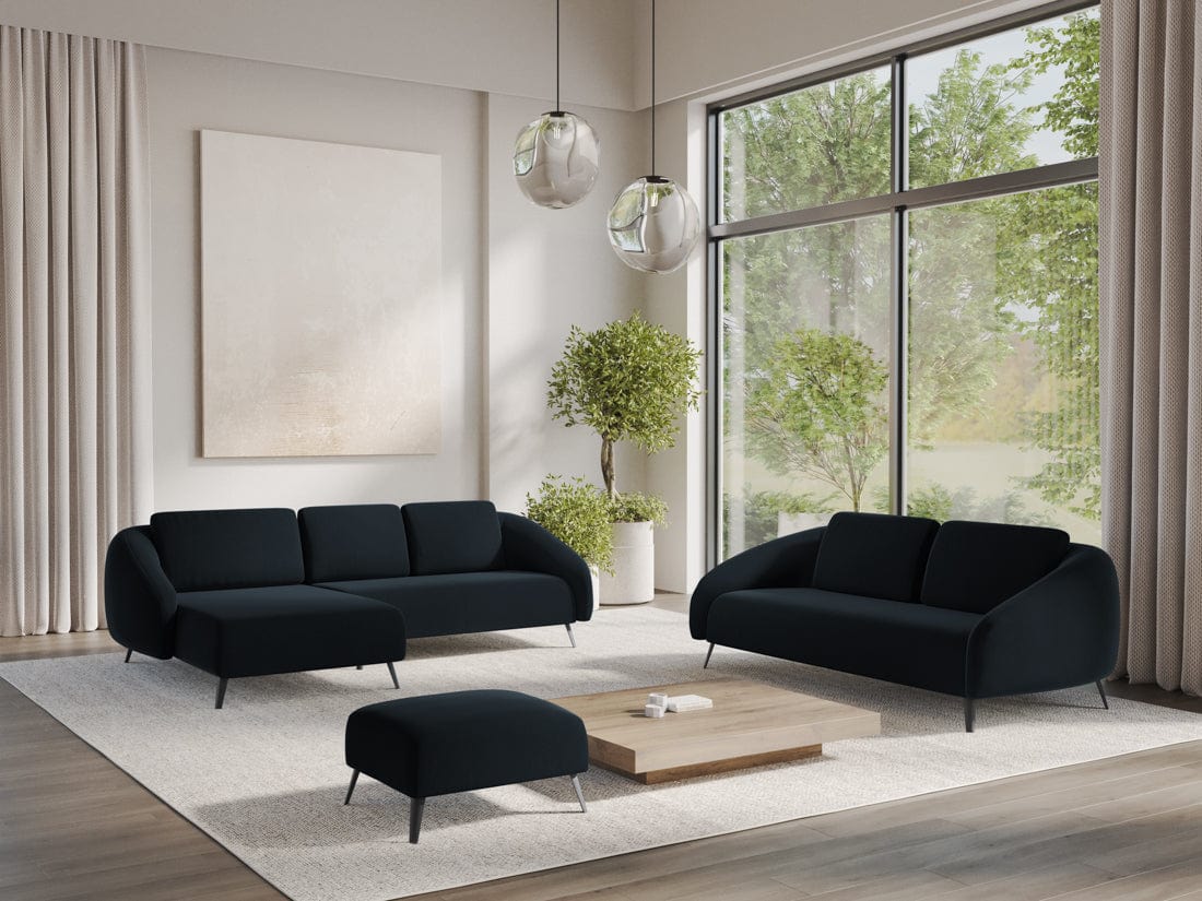 Makamii Canapea Fixa, 4 locuri, Tapitata cu Stofa, Nani Velvet 4S-C29 Albastru Royal / Negru, l226xA99xH82 cm