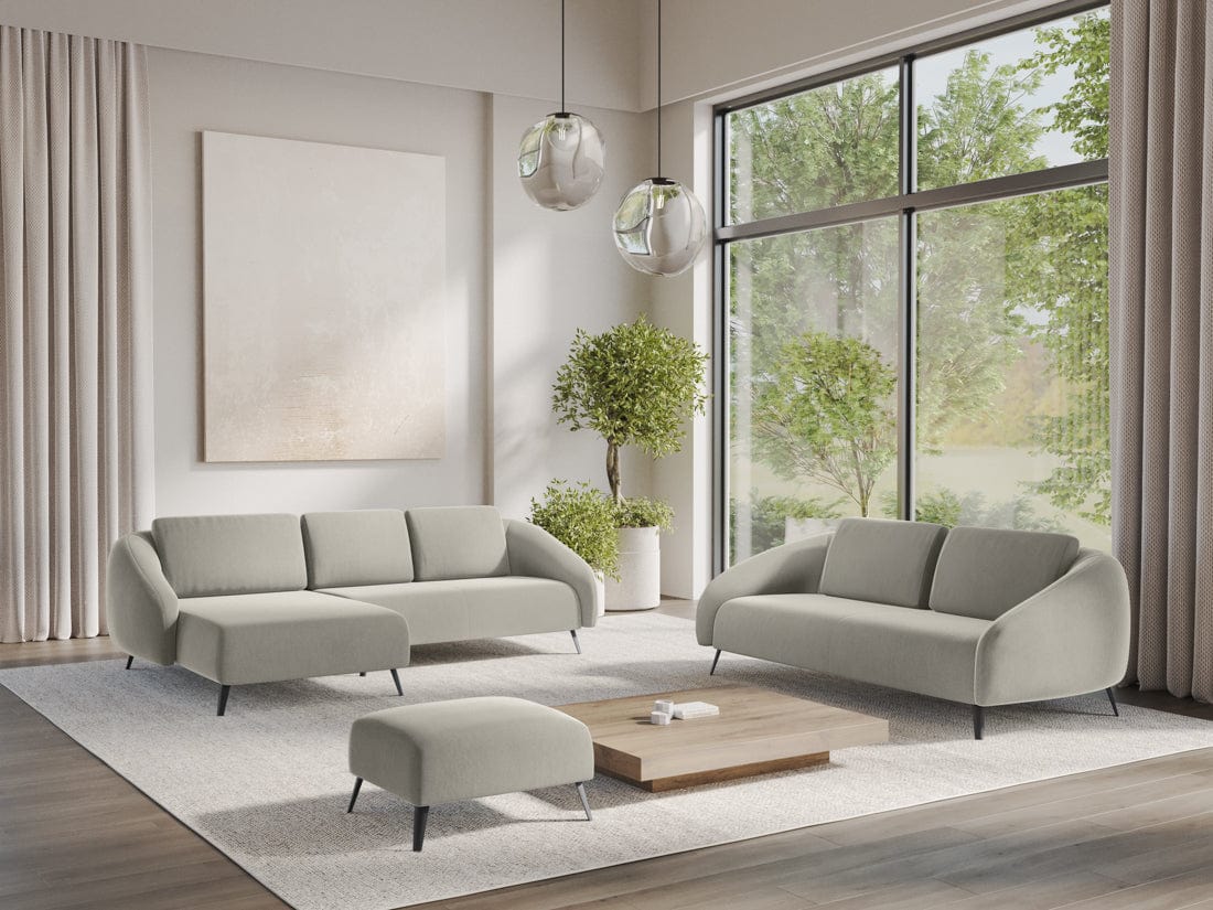 Makamii Canapea Fixa, 4 locuri, Tapitata cu Stofa, Nani Velvet 4S-C6 Gri Deschis / Negru, l226xA99xH82 cm