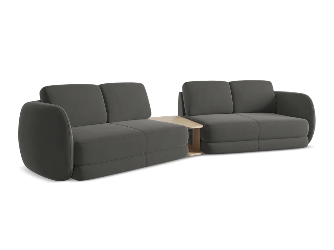 Makamii Canapea Fixa, 4 locuri, Tapitata cu Stofa si Masa de cafea Inclusa, Kiana Velvet 4S-C2 Gri Inchis / Negru, l310xA104xH85 cm