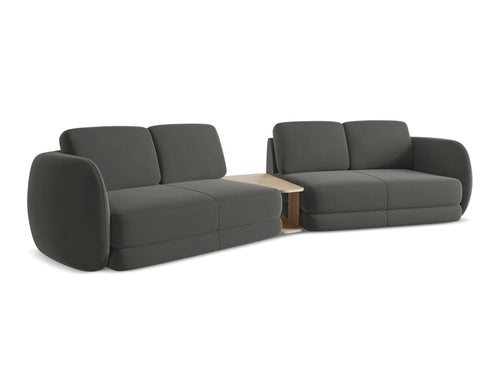 Makamii Canapea Fixa, 4 locuri, Tapitata cu Stofa si Masa de cafea Inclusa, Kiana Velvet 4S-C2 Gri Inchis / Negru, l310xA104xH85 cm