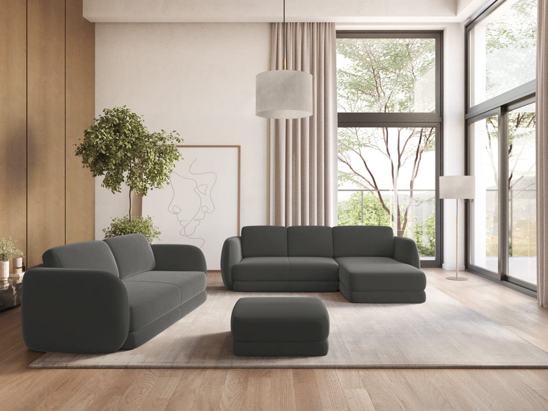 Makamii Canapea Fixa, 4 locuri, Tapitata cu Stofa si Masa de cafea Inclusa, Kiana Velvet 4S-C2 Gri Inchis / Negru, l310xA104xH85 cm