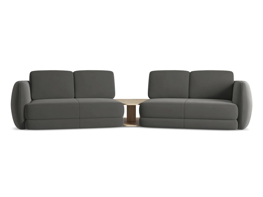 Makamii Canapea Fixa, 4 locuri, Tapitata cu Stofa si Masa de cafea Inclusa, Kiana Velvet 4S-C2 Gri Inchis / Negru, l310xA104xH85 cm