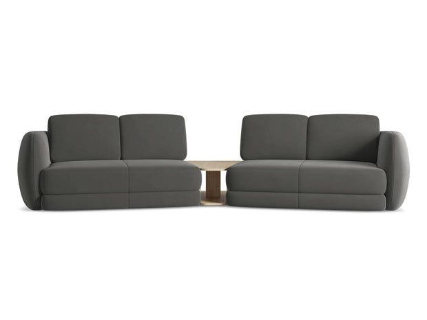 Makamii Canapea Fixa, 4 locuri, Tapitata cu Stofa si Masa de cafea Inclusa, Kiana Velvet 4S-C2 Gri Inchis / Negru, l310xA104xH85 cm