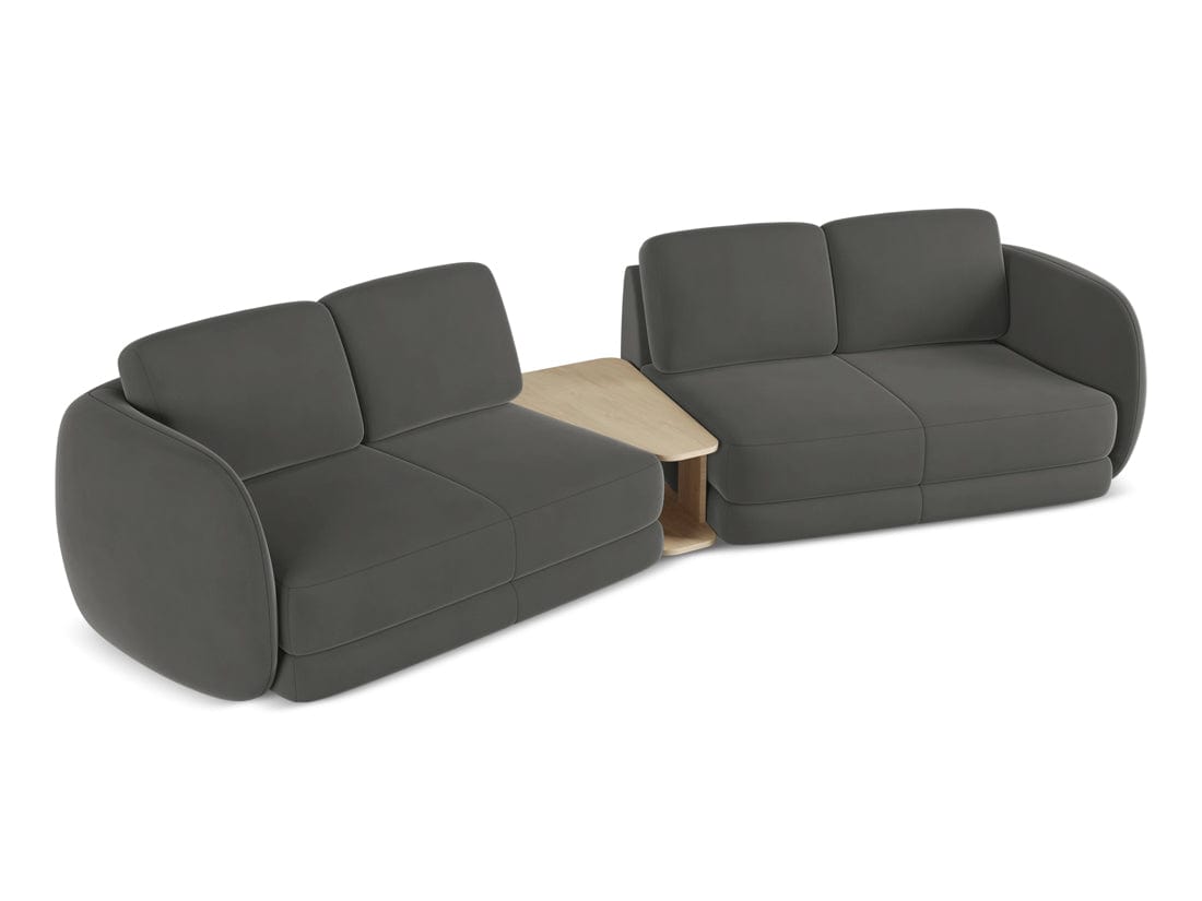 Makamii Canapea Fixa, 4 locuri, Tapitata cu Stofa si Masa de cafea Inclusa, Kiana Velvet 4S-C2 Gri Inchis / Negru, l310xA104xH85 cm