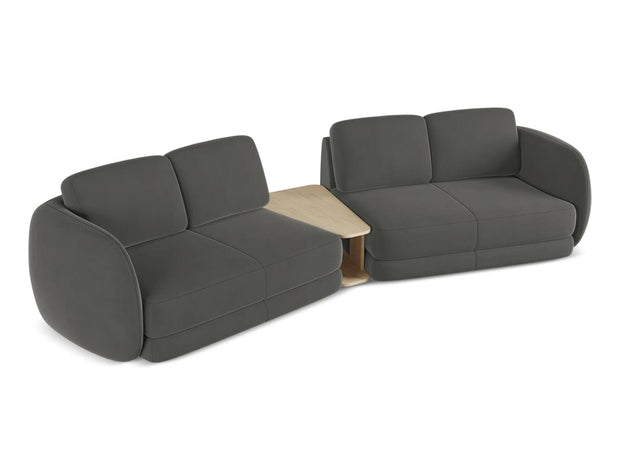 Makamii Canapea Fixa, 4 locuri, Tapitata cu Stofa si Masa de cafea Inclusa, Kiana Velvet 4S-C2 Gri Inchis / Negru, l310xA104xH85 cm