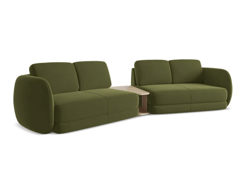 Makamii Canapea Fixa, 4 locuri, Tapitata cu Stofa si Masa de cafea Inclusa, Kiana Velvet 4S-C23 Verde Olive / Negru, l310xA104xH85 cm