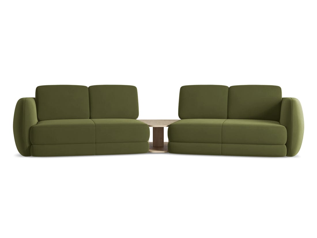 Makamii Canapea Fixa, 4 locuri, Tapitata cu Stofa si Masa de cafea Inclusa, Kiana Velvet 4S-C23 Verde Olive / Negru, l310xA104xH85 cm