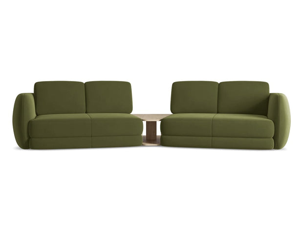 Makamii Canapea Fixa, 4 locuri, Tapitata cu Stofa si Masa de cafea Inclusa, Kiana Velvet 4S-C23 Verde Olive / Negru, l310xA104xH85 cm