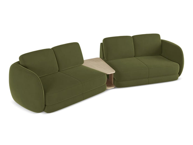 Makamii Canapea Fixa, 4 locuri, Tapitata cu Stofa si Masa de cafea Inclusa, Kiana Velvet 4S-C23 Verde Olive / Negru, l310xA104xH85 cm