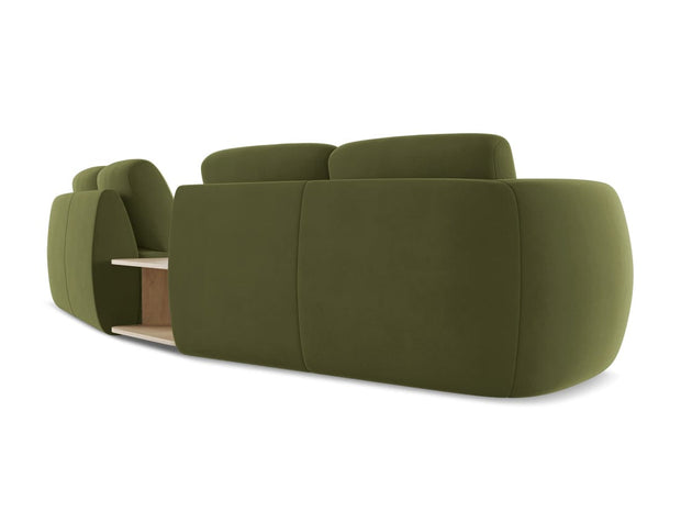 Makamii Canapea Fixa, 4 locuri, Tapitata cu Stofa si Masa de cafea Inclusa, Kiana Velvet 4S-C23 Verde Olive / Negru, l310xA104xH85 cm